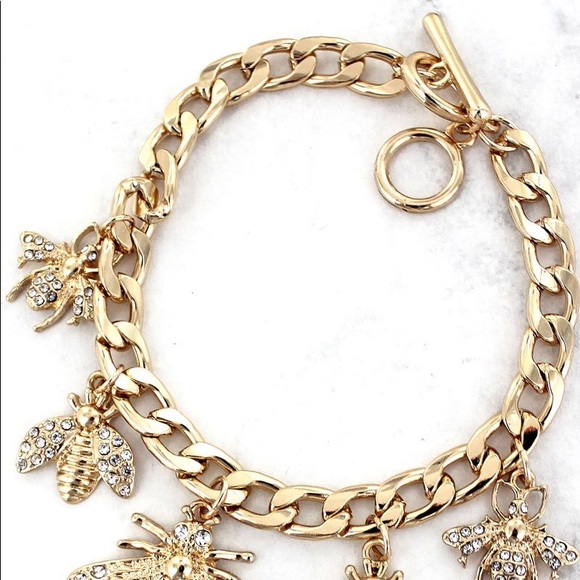 CRYSTAL BEE CHARMING GOLDTONE TOGGLE BRACELET - Picture 2 of 3